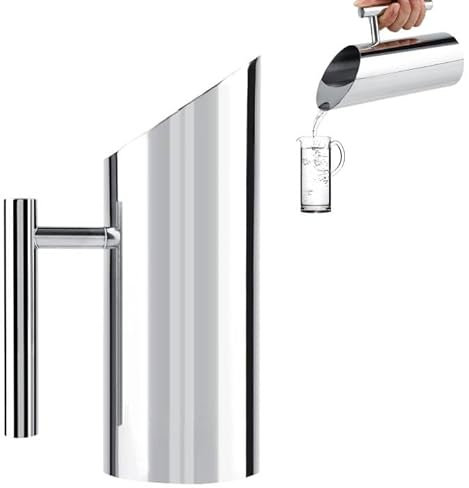 Carafe à eau en acier inoxydable, Pichet à eau en acier inoxydable avec protection contre la glace pichet à boisson froide outil de service pour la maison et l'hôtel pour Thé Glacé, Café Chaud(1L)