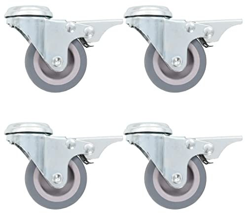 vidaXL 12x Bolt Hole Swivel Casters/Wheels with Double Brakes - TPR Rubber and Zinc-Coated Iron - 50mm Diameter, 35kg Capacity Each, for Trolleys, Coffee Tables, and Workbenches