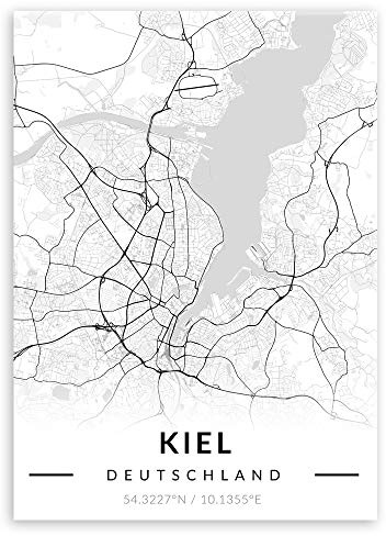 Murrano Metal Poster Metallbild Metallposter - Städte - Poster Stadt - mithilfe eines Magnets montiert - schwarz-weiß - Kiel - 67 x 48 cm