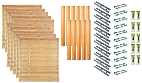 TETZNER & JENTZSCH Zäune Atlanta 8 I Sichtschutz Zaun 180 x 180 cm Graugrün I Gartenzaun aus Holz für den Sichtschutz I Zaun mit Lamellenwand I Gartenzaun Komplettset mit Trennwand für den Windschutz