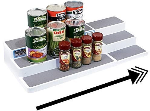HKESTLDO Spice Racks For Inside Cupboard, 3 Tier Expandable Spice Racks Free Standing, Non Slip Plastic Organiser For Kitchen, Pantry And Bathroom (3 Tier)