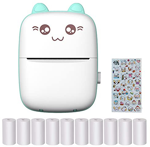 Pocket Thermodrucker, Mini Wireless Instant Taschendrucker, Tragbarer Handy Bluetooth Mobiler Drucker mit 10 Rollen Thermopapier für Studenten, Büroangestellte (Blau)