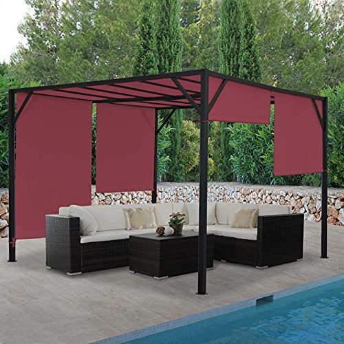 Pergola Baia, Garten Pavillon Terrassenüberdachung, stabiles 6cm-Stahl-Gestell + Schiebedach Bordeaux-rot - 3x3m