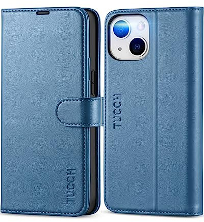 TUCCH Leather Wallet Case for iPhone 13 Mini (5.4) 2021 5G, Magnetic Stand PU Folio Flip Cover with [RFID Blocking][Card Slot][Kickstand][Shockproof TPU] Compatible with iPhone 13 Mini, Lake Blue