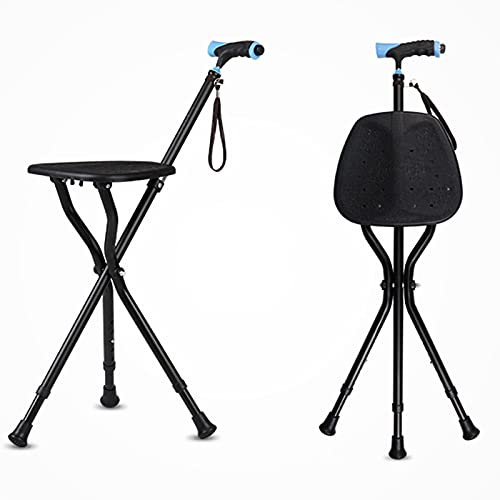 HYHMJ-Canne À Siège Pliant Avec Lumières LED Invalidité Aide Médical Extensible Canne Trépied Sécurité Stabiliser Camping Voyager Marche À Pied À L'extérieur Portable Chaise Siège,Noir