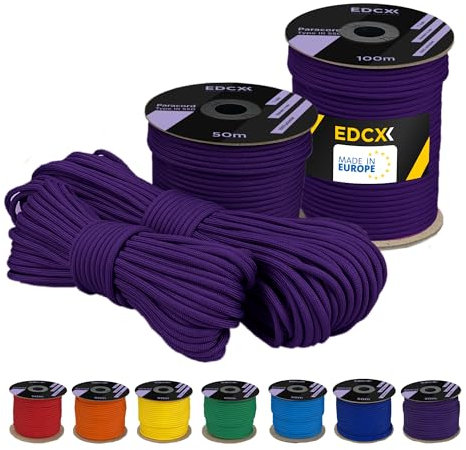 EDCX 4 mm Polyester Paracord 550 25+ Farben (15, 30 und 50 m) – Typ III, 100% Nylonseil, 7 Litzen Seil, 4mm Nylonseil in vielen Farben | Solid Colors (Dark Purple, 15 m)