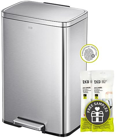 EKO Madison Brushed Stainless 50 Liter/13.2 Gallon Step Trash Can with Inner Liner - Fingerprint Resistant Finish