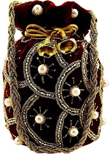 Handtasche Hochzeit Potli Tasche Abendtaschen Designer Samt Potli Tasche Maroon Potli Beutel Geldbörse Indische Ethnische Potli Tasche Perle Handtasche