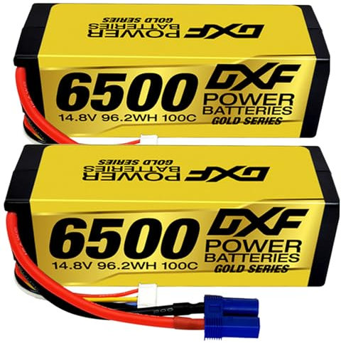 DXF 2 Packungen Lipo 4s Hochleistungs-Akku für Modelle RC – Lipo 4S 6500mAh 14,8V 100C EC5 – kompatibel mit Slash, Emaxx, rustler, Stampede, Hpi, Kyosho, axial – Lipo Akku 4s für eine Leistung
