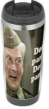 Thermobecher mit Aufschrift Dad's Army Don't Panic, Thermobecher für heiße und kalte Getränke