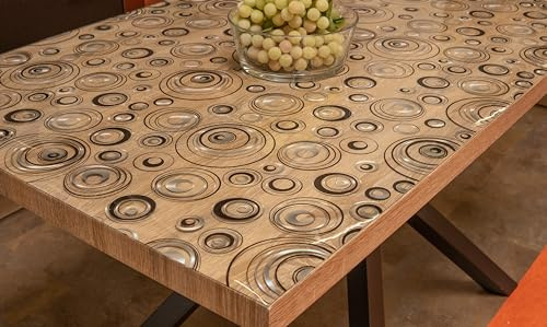 Tischfolie mit Kreise-Muster Bedruckt - Maß nach Wunsch - Transparent Klar Tischdecke Tischschutz Schutzfolie Abwaschbar weich PVC (90x140cm)