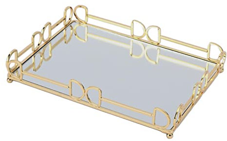 KOZEEY Spiegeltablett, Servierplatte, Luxus-Multifunktions-Serviertablett, Essenstablett, Kosmetiktablett für Party, Aufenthaltsraum, Küche, Ankleidezimmer, L Golden