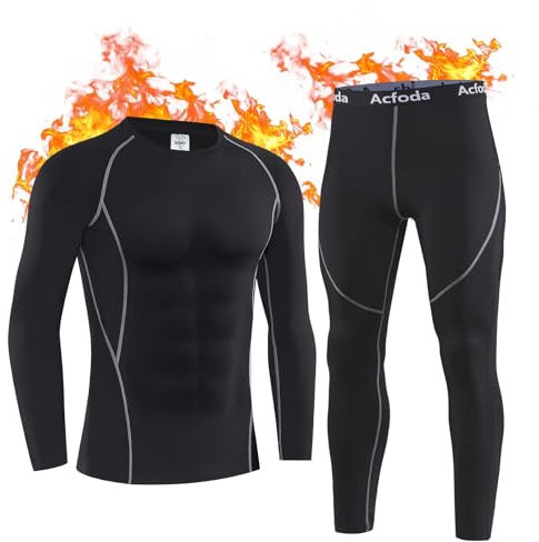 Acfoda Thermounterwäsche Herren, Skiunterwäsche Winter Warm Thermowäsche Set Weich Atmungsaktiv Thermo Unterwäsche Funktionswäsche Thermounterhemd Thermounterhose Schwarz M