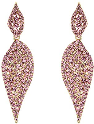 EVER FAITH Pendientes Mujer Cristal 2 Hojas Redondas Araña Art Nupcial Aretes Colgantes Perforados Rosado Tono Dorado