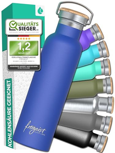 Thermosflasche 750ml Edelstahl BLAU, Thermo Trinkflasche Edelstahl, Isolierflasche hält 25h kalt/13h warm, Edelstahl Trinkflasche BPA Frei, Isoflasche, Trinkflasche Wandern, Fahrradflasche, Büro