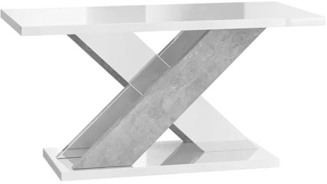 Mirjan24 Wohnzimmercouchtisch Pece, Sofatisch, Rechteckiger Couchtisch, Kaffeetisch, Tee Tisch, Wohnzimmertisch, Beistelltisch (Weiß Hochglanz/Beton)