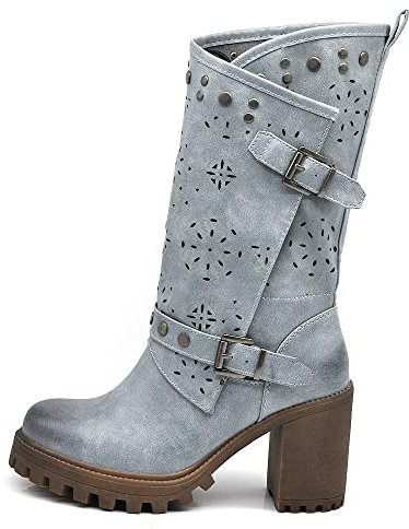 IF FASHION Stivaletti Tronchetti Da Donna Con Tacco Grosso Plateau Borchie Pelle Sintetica G669 blu jeans N.39