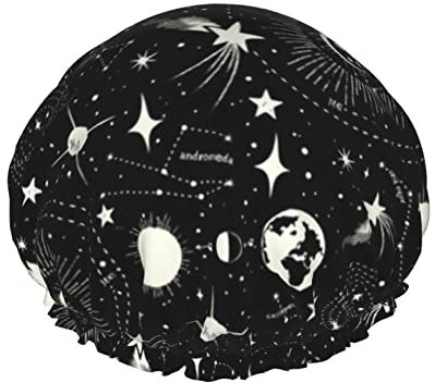 Sistema solare Cuffia da doccia impermeabile nera, Cuffia elastica per capelli da bagno Protezione ambientale Cuffia da bagno per capelli, Doppio strato impermeabile Cappello da doccia da bagno