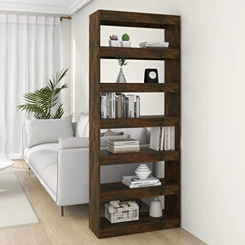 Natulvd 6 Tier Bookcase, 198 cm Tall Narrow Bookshelf with Open Shelves, Plant Stand Corner Shelf Room Divider for Kitchen, Livingroom, Hallway - Oak -