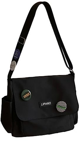 GGOOB Messenger Bag für Frauen Nylon Crossbody Tasche Vintage Crossbody Taschen Ästhetische Tragetasche Niedliche Tragetasche Canvas Tasche, Schwarz