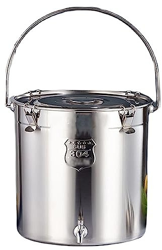 WRJAHCG Seau à Soupe/marmite à Soupe en 304 Acier Inoxydable, Tambour de Stockage de Riz avec Couvercle et Robinet et Boucle, Seau à Champagne, pour Commerciale et ménage,30CM/20L