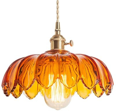 Wylolik Japanische Hängelampe, Vintage-Glas-Pendelleuchte, Blumen-Kronleuchter, einzelne Hänge-Pendelleuchte mit klarem Glasschirm, klassisch für Bauernhaus, Eingangsbereich, Esszimmer, Kücheninsel, F