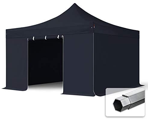 TOOLPORT 4x4 m Faltpavillon, Professional Alu 40mm, schwer entflammbar, Seitenteile ohne Fenster, schwarz
