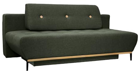 Kaiser Möbel, Sofa mit schlaffunktion und bettkasten, Schlafsofa Molina, Sofa mit 3 sitzer, Stilvolles Stoffsofa mit Knöpfen gesteppt, Modernes Schlafsofa, Skandinavischer Stil, Stoff Neve Grün