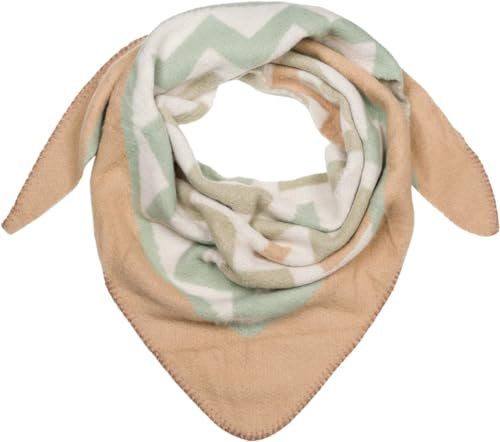 styleBREAKER Damen XXL Web Dreieck Schal mit buntem Zick-Zack Zacken Muster, Dreiecktuch, Winter Schal warm weich, Tuch 01020049, Farbe:Beige-Lindgrün