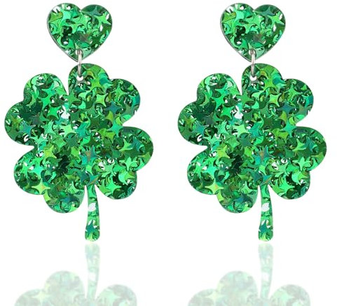 St Patricks Day Ohrringe, Glänzend Kleeblatt Ohrringe Acryl Vierblättrig Irisch Glück Kleeblatt Ohrringe Hängend St Patricks Day Accessoires für Frauen Mädchen