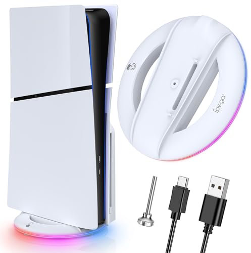 Auarte RGB LED Vertikale Ständer für PS5 Slim Zubehör mit 14 Lichtmodi, Upgraded Standfuß Halterung für Playstation 5 Slim Konsole Disc/Digital mit Schraube & USB C Kabel - Nicht für PS5 Konsole