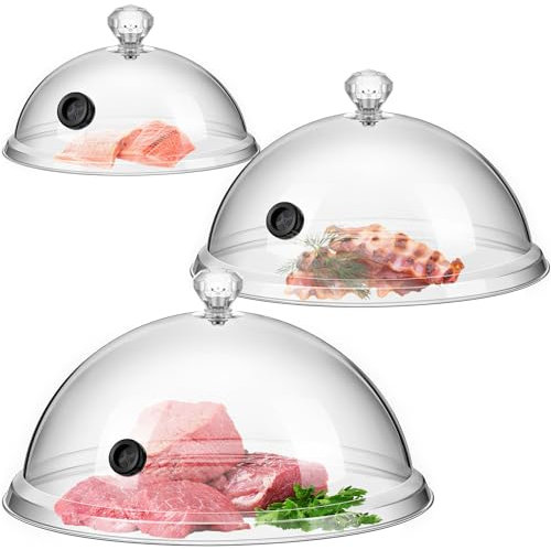 Baderke 3 Stück Rauchglocke Kuppelabdeckung 15,2 cm, 20,3 cm, 25,4 cm, transparent, Cocktail-Räucherkuppel für Raucher, Infusionsteller, Schüsseln und Gläser