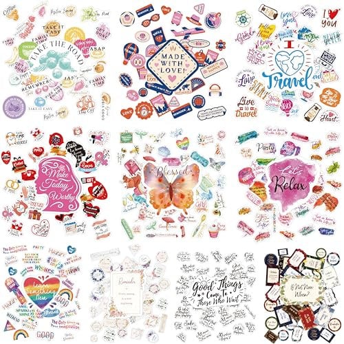 500+PCS Stickers, Colorful Water/Tear Resistant Vinyl Art Stickers Remove Without Residue for Laptop Skateboard Suitcase Computer Phone Planner VSCO Adults Girls Women (20 Sheets)