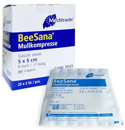 Saxomed Sterile compresses 5x5 cm 50 pieces - dressing material gauze compresses 5x5 cm sterile 8 layers - wound dressing non-adhesive - wound compresses for wound care blood absorption and secretion