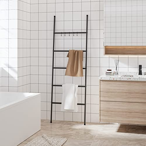 Rantry Scala Porta Asciugamani con 5 Livelli Nera 58x175cm in Ferro, Mobili per Casa Interno Esterno Soggiorno Camera da Letto Decorazione da Mobili Camera
