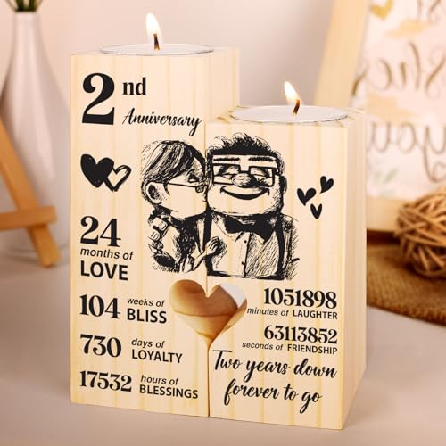 2nd Anniversary Wedding Gifts for Wife Girlfriend, Couples Gift Candlestick, Cotton 2nd Wedding Anniversary for Husband Boyfriend, Presents for Her Him