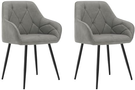 WOLTU Esszimmerstühle 2er Set, für Esszimmer Wohnzimmer, ergonomische Küchenstühle gepolstert mit Armlehnen, Metallbeinen, Sitzfläche aus Vintage-Kunstleder, Dunkelgrau