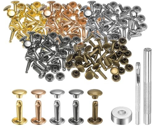 QUARKZMAN 100 Juegos Remaches de Cuero 8mm x 12mm Remaches de Doble Tapa de Metal Broches de Presión Con 3 Herramientas de Instalación para Manualidades Decoración Multicolores