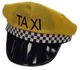 DISBACANAL Taxifahrermütze für Damen - Gelber Stretchhut mit Taxi-Logo - Kariertes Band und laminierter Schirm - One Size Fits Most Adults