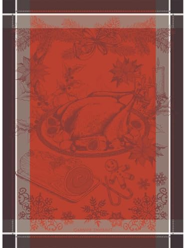 Garnier Thiebaut Dinde De Noel Vermillon französisches Küchentuch, 55,9 x 76,2 cm, 100 % Baumwolle, Jacquard