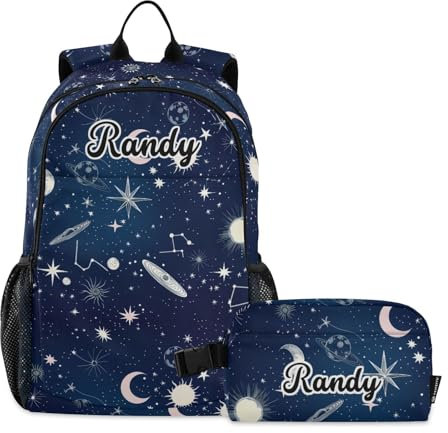 Emelivor CustomDinosaur in Space Backpacks for Girls Boys Kids Backpack Elementary Students Knapsack with Lunch Box Bag, Space Stars Vintage, L, Space Stars Vintage