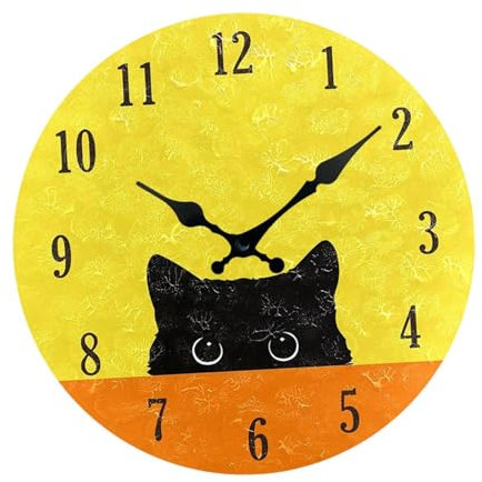 Baoblaze Lustige Katzen-Wanduhr, geräuschlos, Wanduhr, leise, leicht zu lesen, einzigartige, rustikale, dekorative Wanduhr, Hängeuhr für die Küche, Stil D