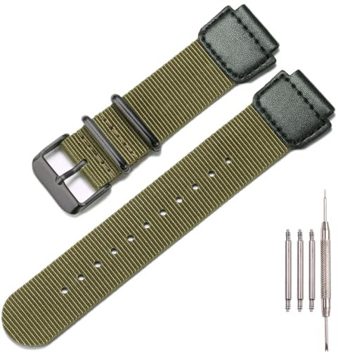 Militär Nylonarmband Kompatibel mit Casio AE1200WH AE-1500 W-218H SGW-300 500 Herren Edelstahlring Ersatz Uhrenarmband (Army Blackbuckle)