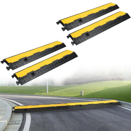 FIVMEN Lot de 4 goulottes de câbles en caoutchouc - 100 x 24 x 5 cm - Protection contre les surcharges pour câbles avec design modulaire - Pour l'extérieur, le bureau, l'atelier, l'entrepôt