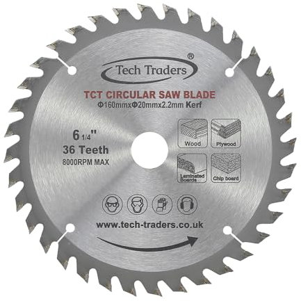 Tech Traders 160mm TCT Circular Saw Blade - 20mm Bore, 36T - Compatible with Festool TS55, Bosch, Makita, and 165mm Saws