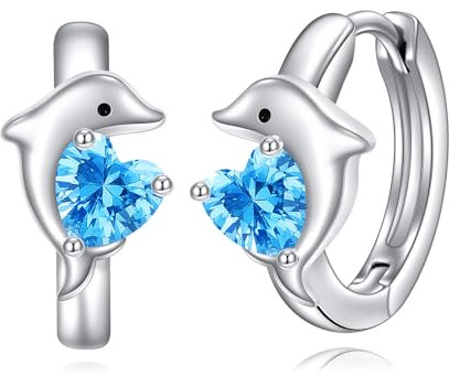 VONALA Delphin Creolen Ohrringe, 925 Sterling Silber Tier Schmuck mit Blau Zirkonia für Damen Mädchen Kinder (Delphin-Blau)