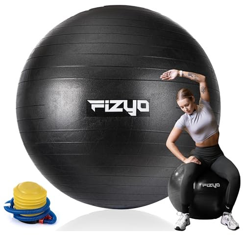 Fizyo Ballon de Gymnastique 65 cm avec Pompe, Gym Ball Antidérapant, Ballon de Gym pour Entraînement, Pilates, Exercice d’Équilibre, Grossesse et Physiothérapie