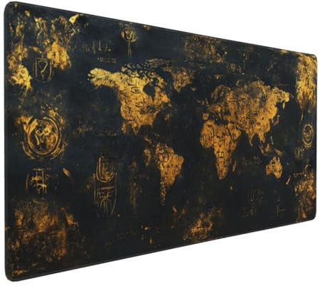 Noir Tapis de Souris XXL 1000x500x4mm Tapis de Souris carte du monde Grand Tapis de Souris Antidérapant étendu avec Base en Caoutchouc et Bords Cousus,Surface Lisse,Imperméable,pour la Maison,Bureau