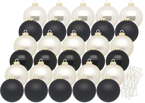 Inge Glas Weihnachtskugeln mit Haken | Schöne Christbaumkugeln aus Glas | Set 30 Kugeln und 40 Aufhänger | Christbaumschmuck Weihnachtsbaumkugeln (Moonlight Shadow)