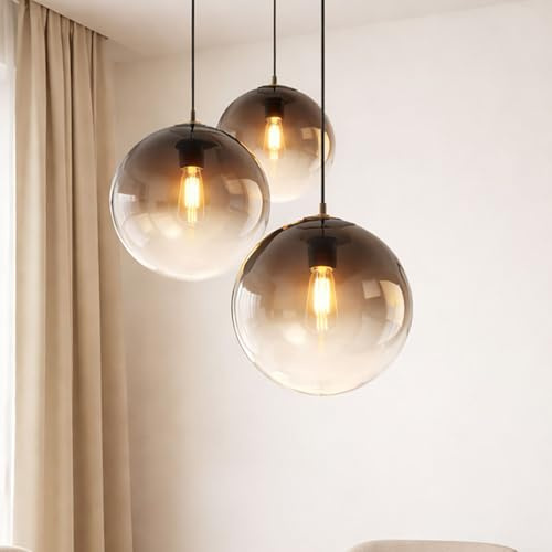 Chrom Decken Pendel Leuchte Wohn Zimmer Beleuchtung Glas Kugel Lampe im Set inkl. LED Leuchtmittel